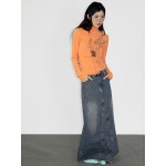 Orange high-collar  cartoon print shirt