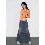 Orange high-collar  cartoon print shirt