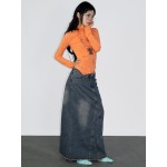 Orange high-collar  cartoon print shirt