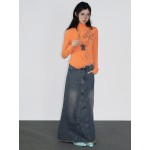 Orange high-collar  cartoon print shirt