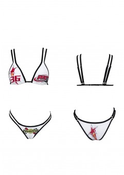 366Vol21 white  racing gal printed bikini with adjustable stripes fits for all sizes