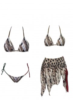 366VOL22 Red Leopard bikini sets with skirt