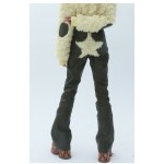Green star faux leather trousers