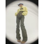 Green star faux leather trousers